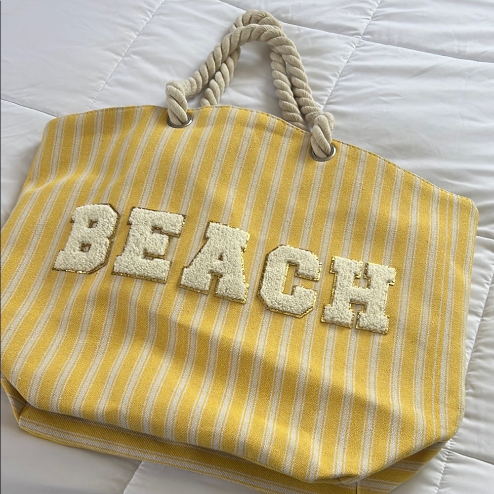 Yellow Striped Beach Tote Bag
